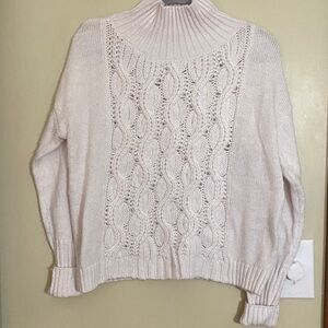 Ann Taylor Women's Cable Knit Turtleneck Sweater Size Small White Long Sleeve